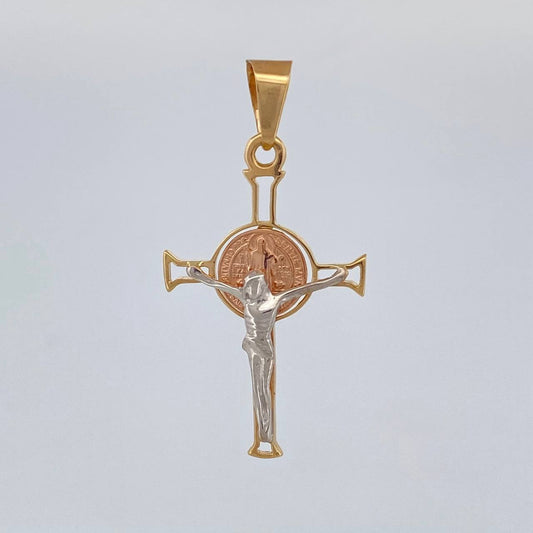 Dije Cruz Cristo San Benito 2.95 g / 4.2 cm Tres Oros 18K