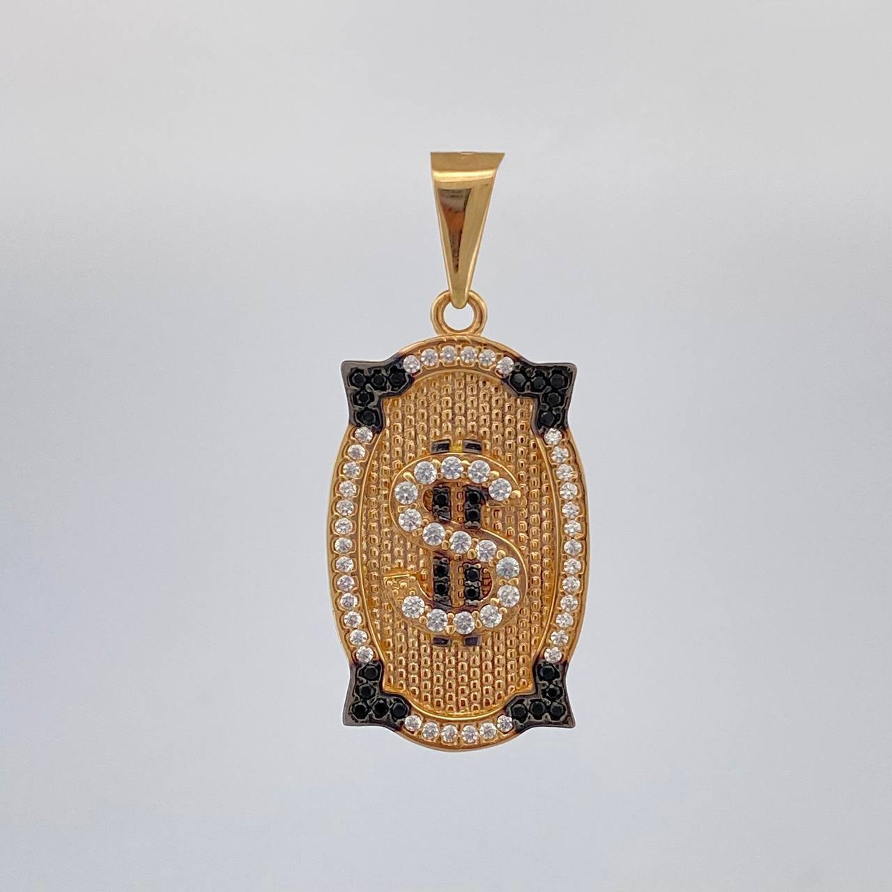 Dije Placa Signo Dolar 4.6 g / 3.8 cm Dos Oros Negro Amarillo 18K