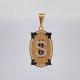 Dije Placa Signo Dolar 4.6 g / 3.8 cm Dos Oros Negro Amarillo 18K