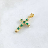 Dije Crúz Tronco 3.2gr / 4cm / Esmeraldas 80pts Oro Amarillo 18K (Joya)