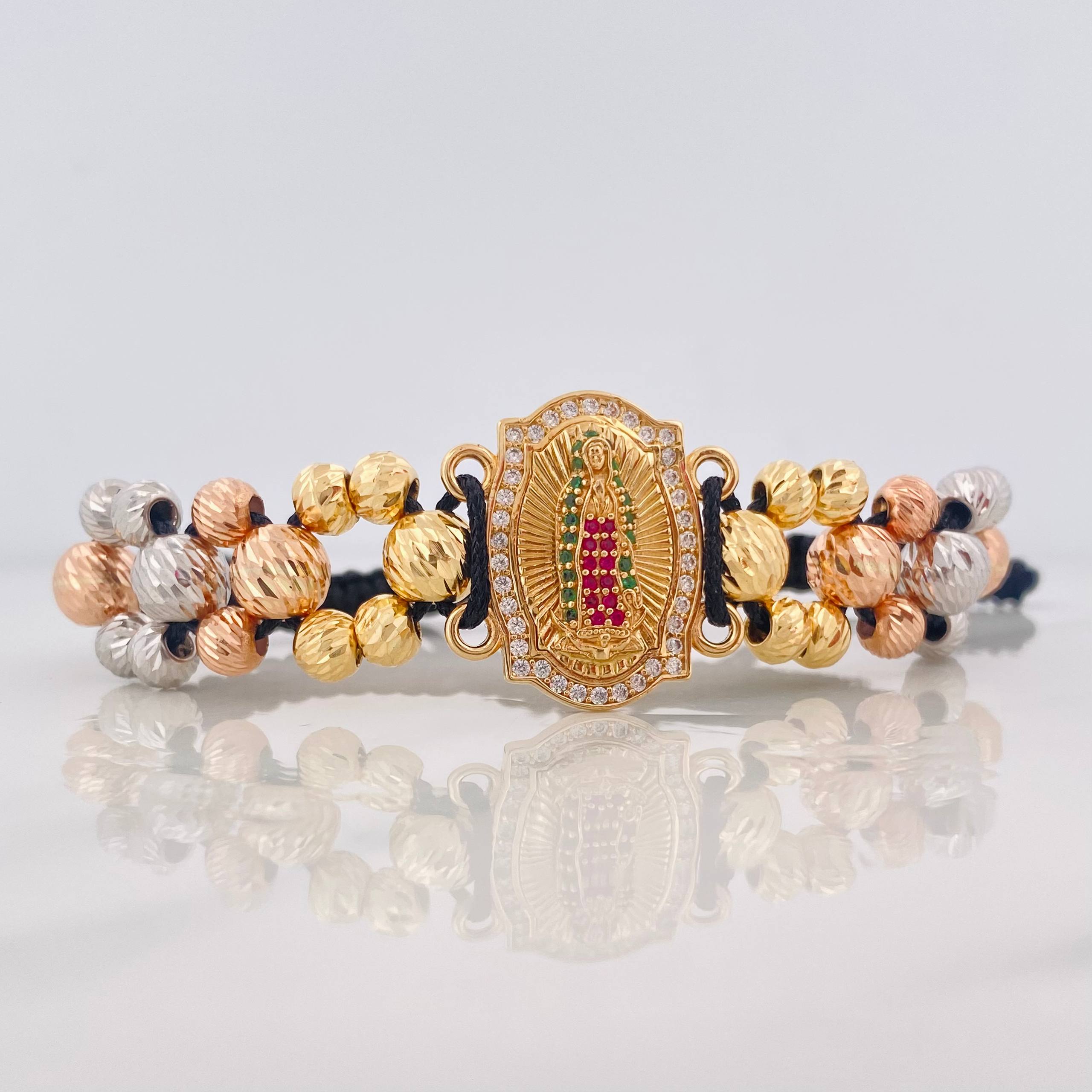Pulsera Tejida Virgen Guadalupe Tres Oros 18K