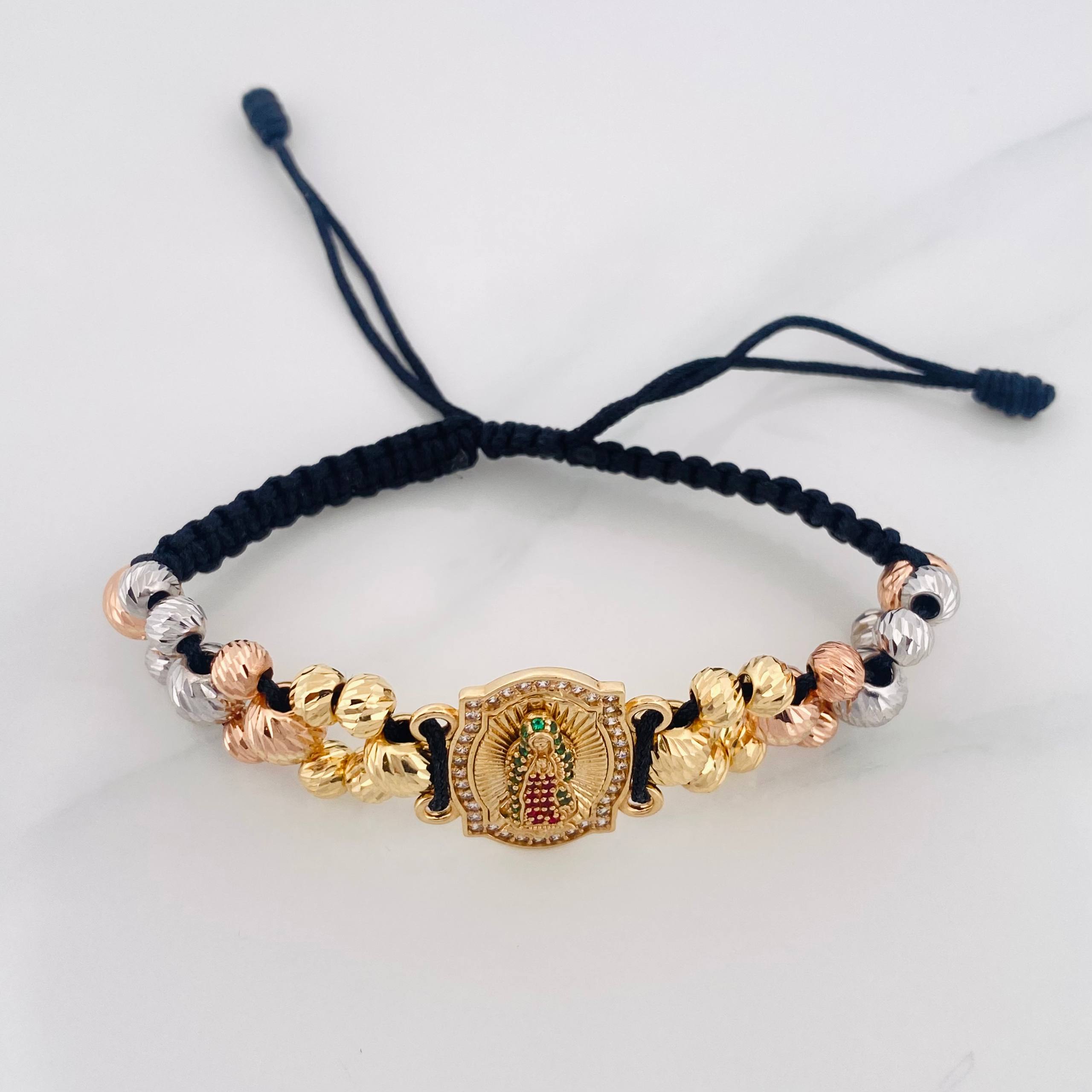 Pulsera Tejida Virgen Guadalupe Tres Oros 18K