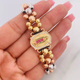Pulsera Tejida Virgen Guadalupe Tres Oros 18K