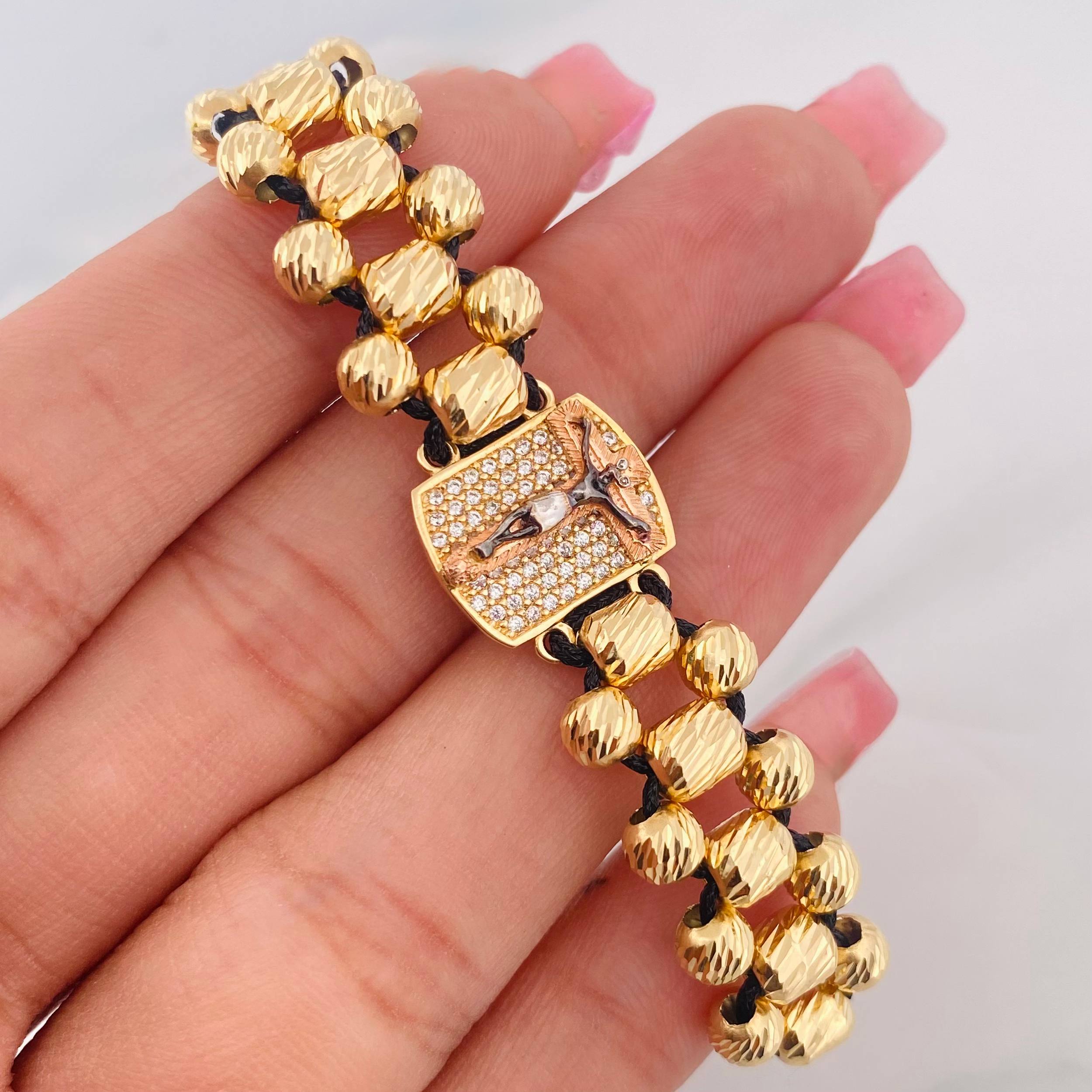 Pulsera Tejida Cruz Cristo Milagroso de Buga Cuatro Oros 18K