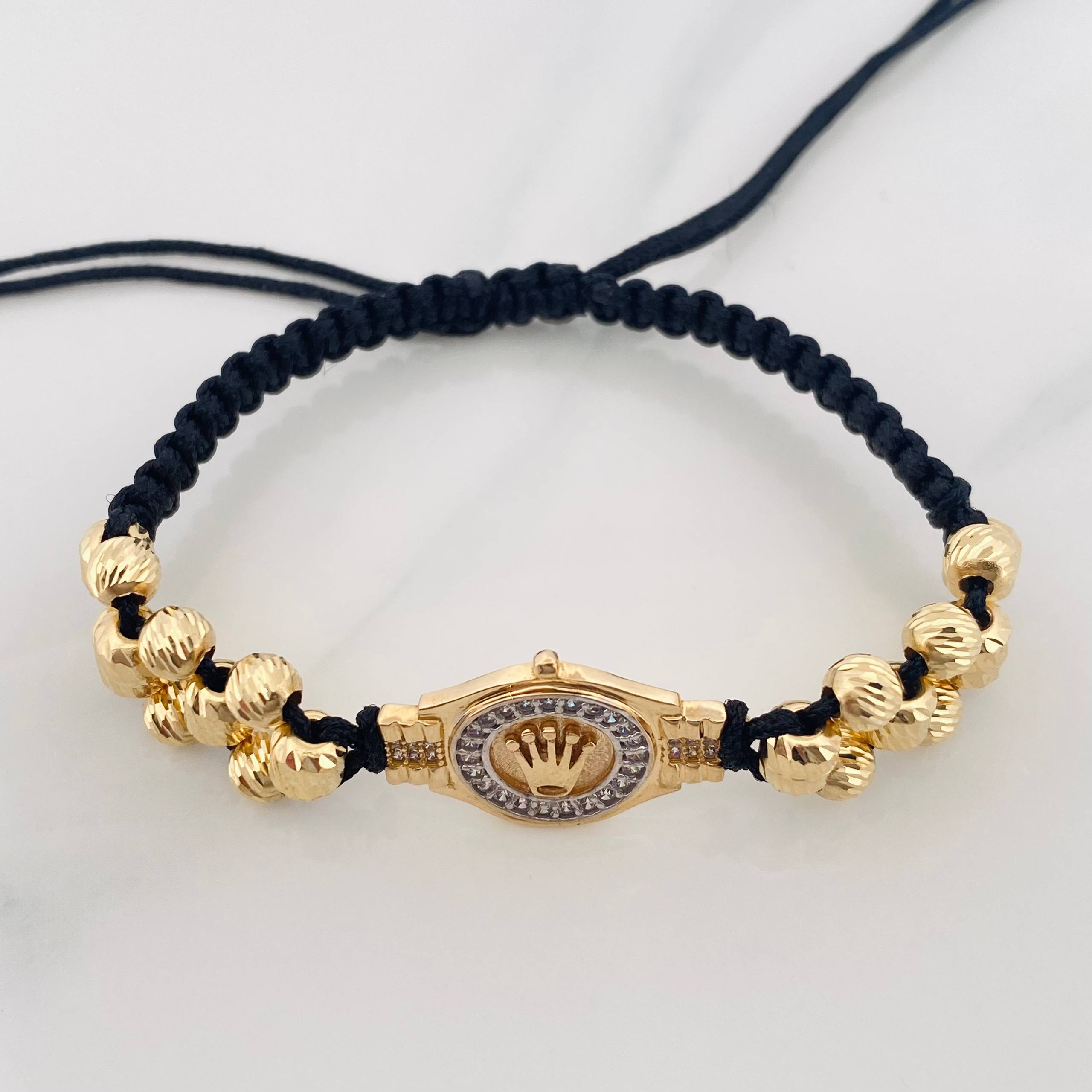 Pulsera Tejida Corona Dos Oros Amarillo Blanco 18K