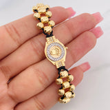 Pulsera Tejida Corona Dos Oros Amarillo Blanco 18K