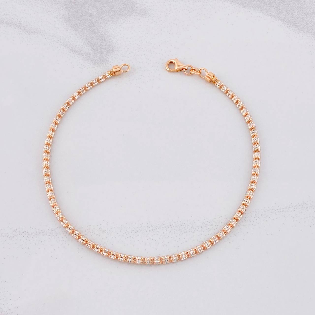 Pulso Ice 4.6g / 20.3cm / 2.4mm Dos Oros Blanco Rosa 18K