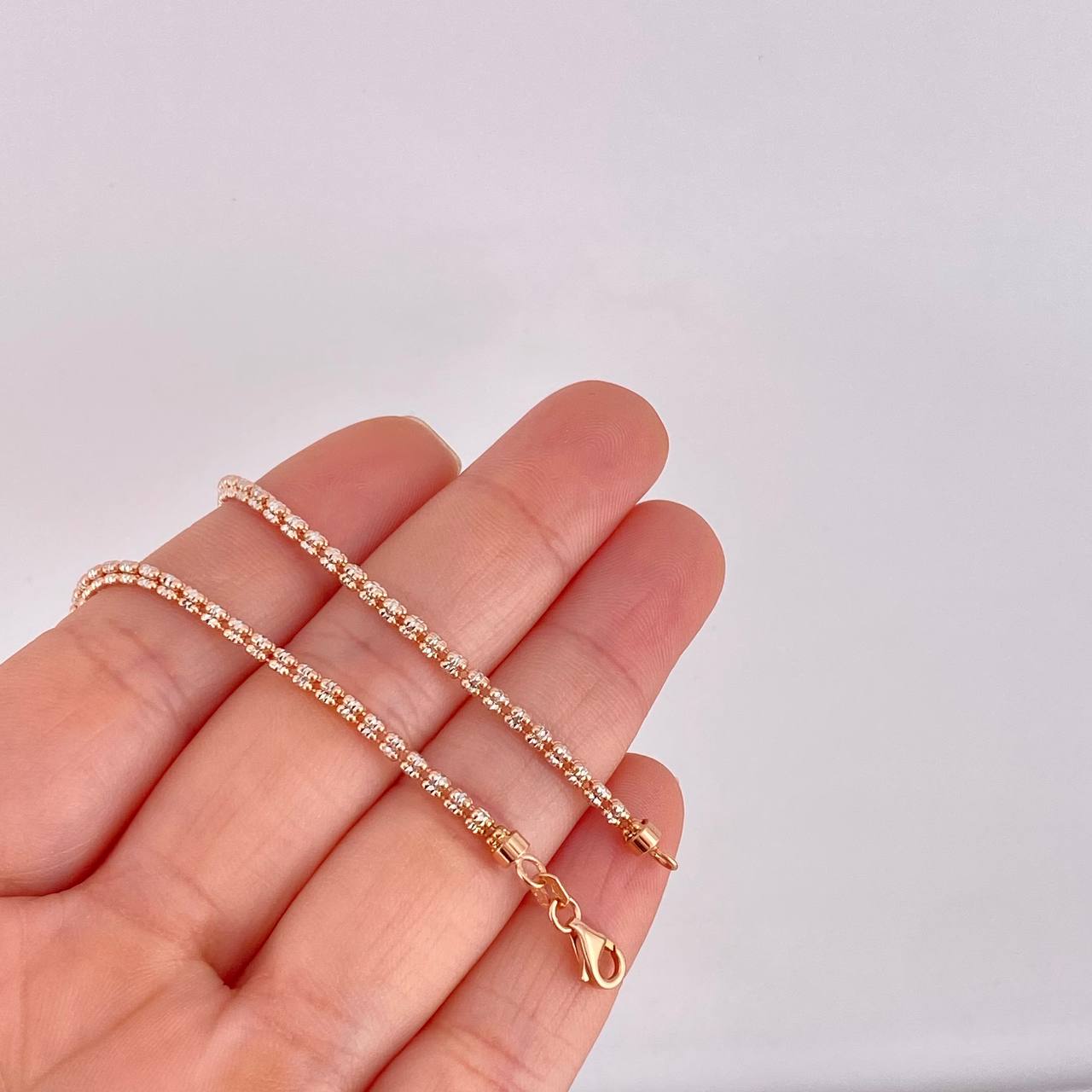 Pulso Ice 4.6g / 20.3cm / 2.4mm Dos Oros Blanco Rosa 18K