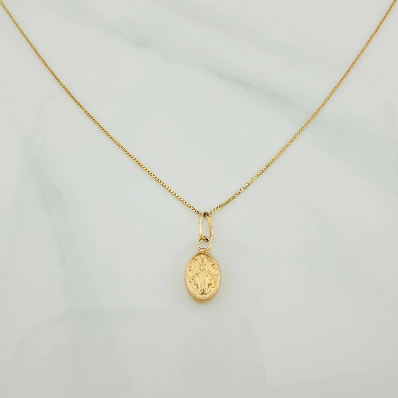 Set Cadena y Dije Veneciana + Virgen Milagrosa 1.3gr / 40.2cm / 0.55mm Oro Amarillo 18K (Oferta) &