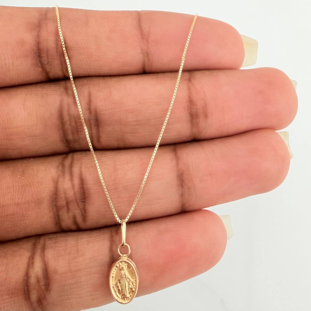 Set Cadena y Dije Veneciana + Virgen Milagrosa 1.3gr / 40cm / 0.53mm Oro Amarillo 18K (Oferta) &