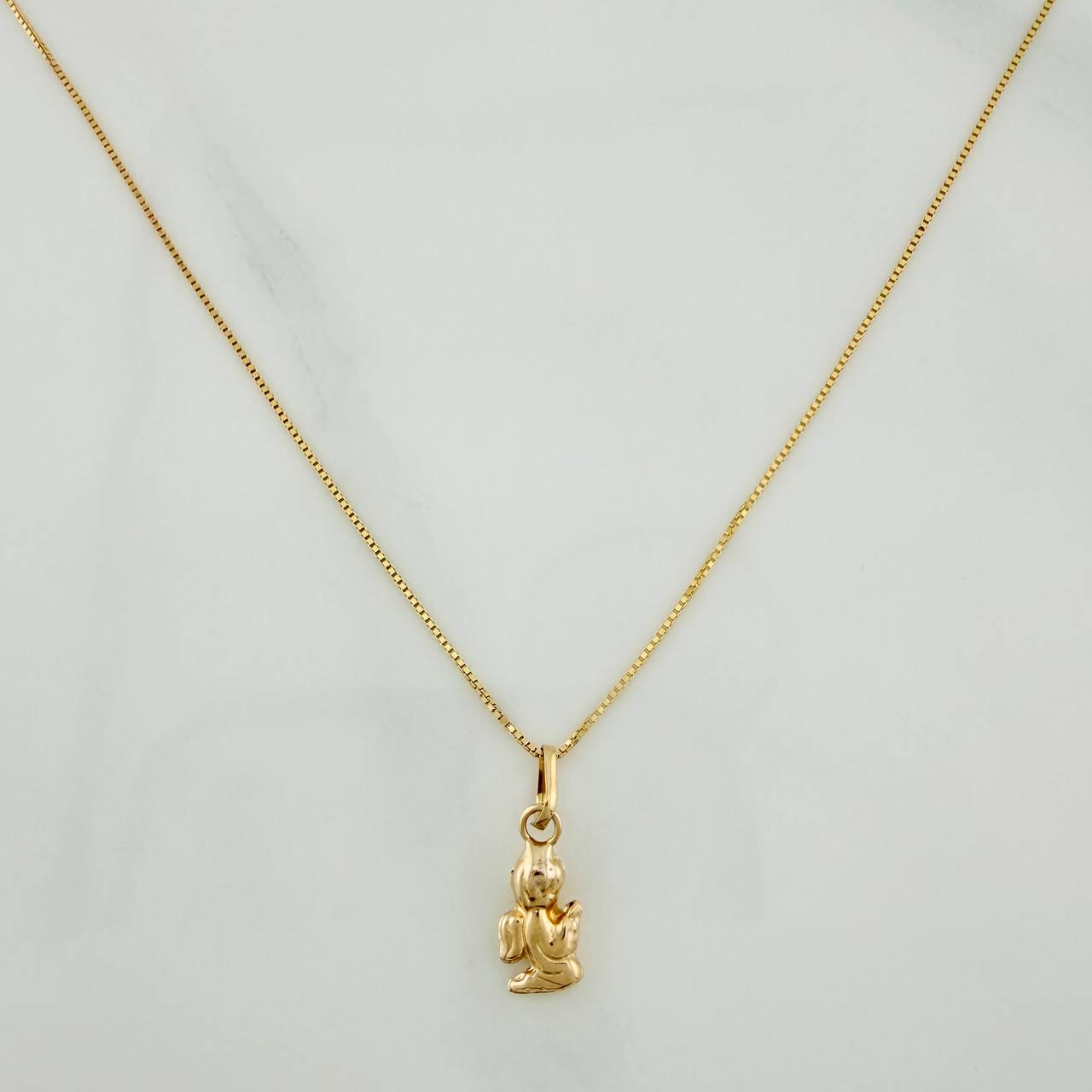 Set Cadena y Dije Veneciana + Angel De La Guarda 1.2gr / 40.2cm / 0.53mm Oro Amarillo 18K (Oferta) &