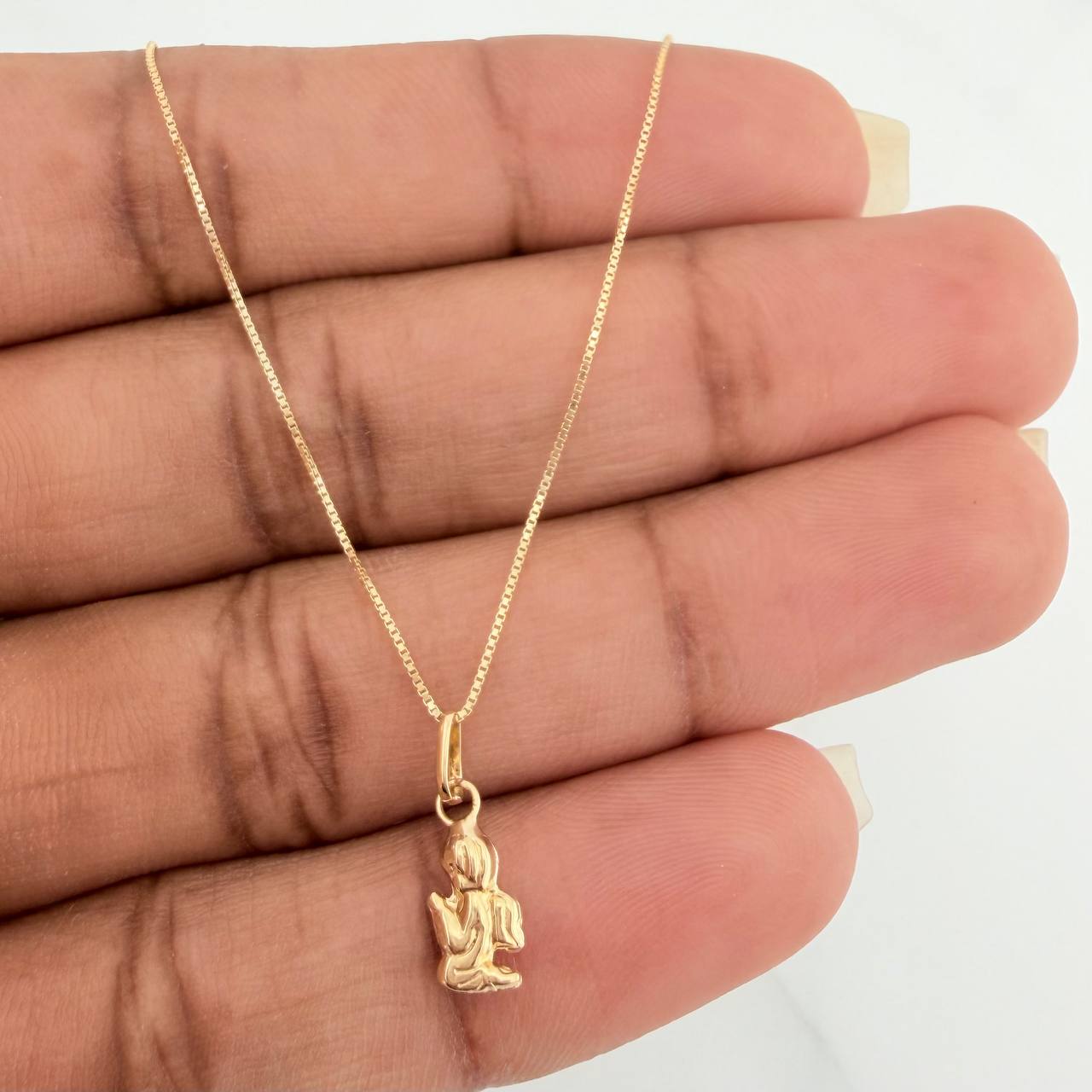 Set Cadena y Dije Veneciana + Angel De La Guarda 1.2gr / 40.2cm / 0.53mm Oro Amarillo 18K (Oferta) &