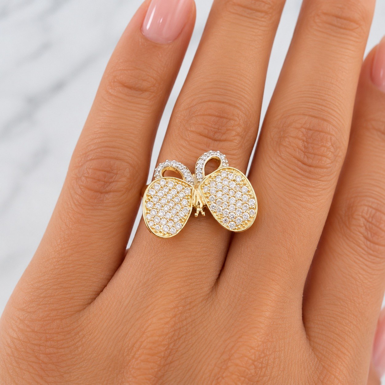 Anillo Mariposa 4.5g / T7 Dos Oros Amarillo Blanco 18K