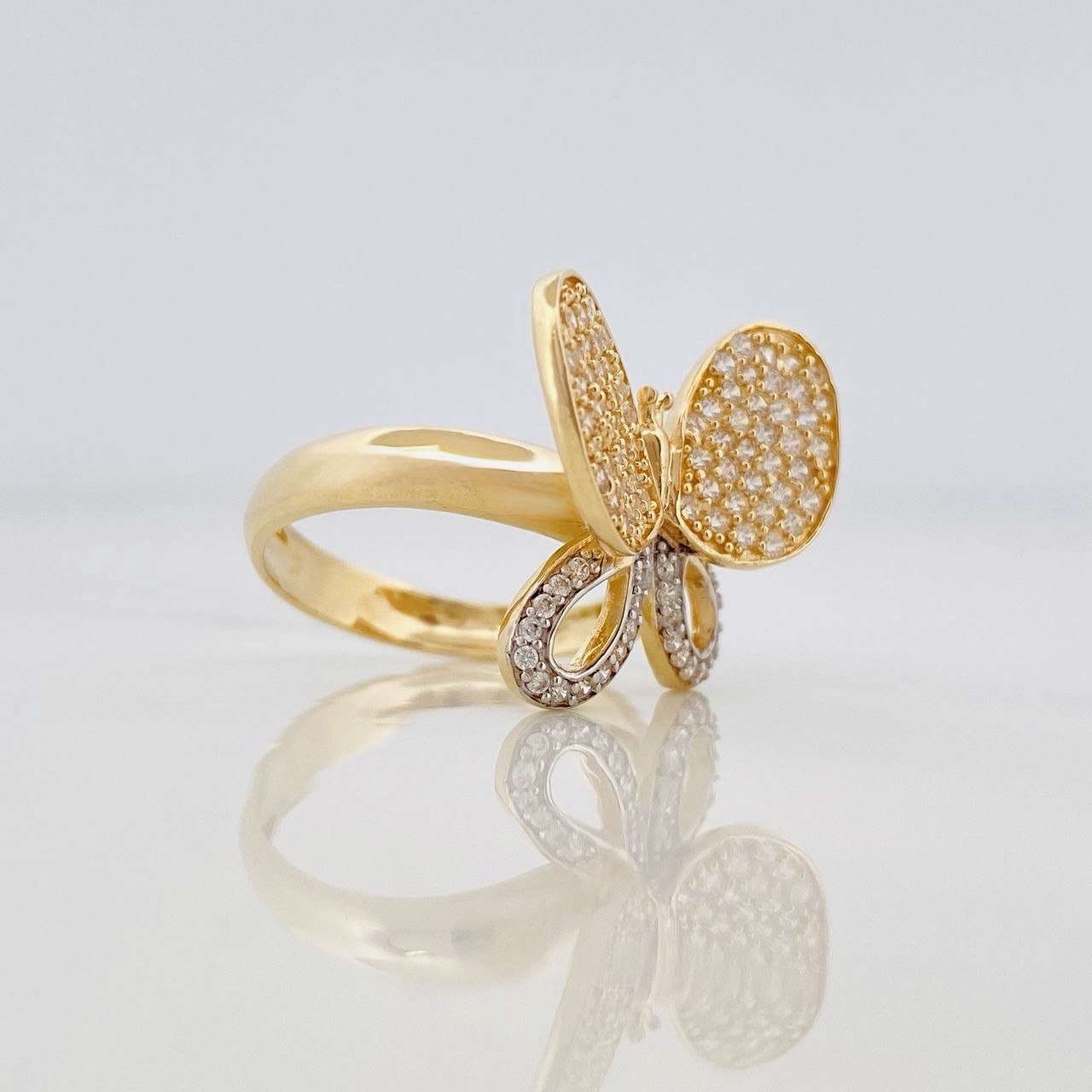 Anillo Mariposa 4.5g / T7 Dos Oros Amarillo Blanco 18K