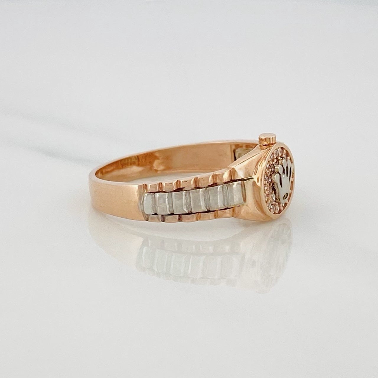 Anillo Corona 3.6g / T9 Dos Oros Blanco Rosa 18K