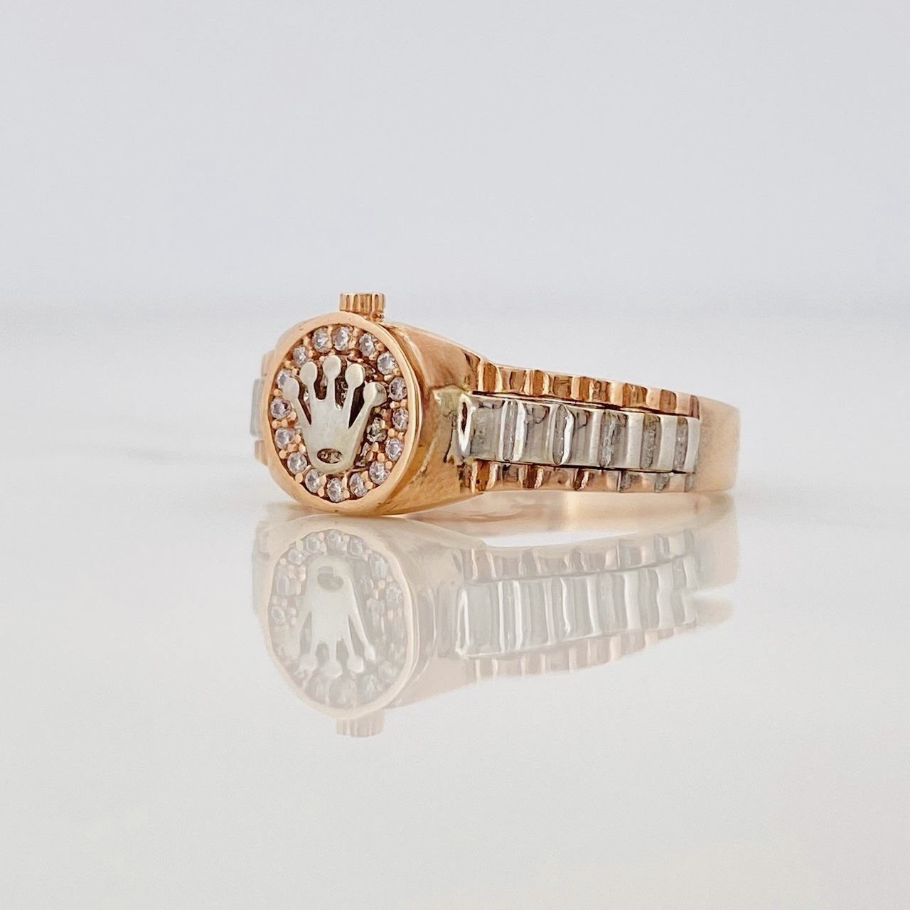 Anillo Corona 3.6g / T9 Dos Oros Blanco Rosa 18K