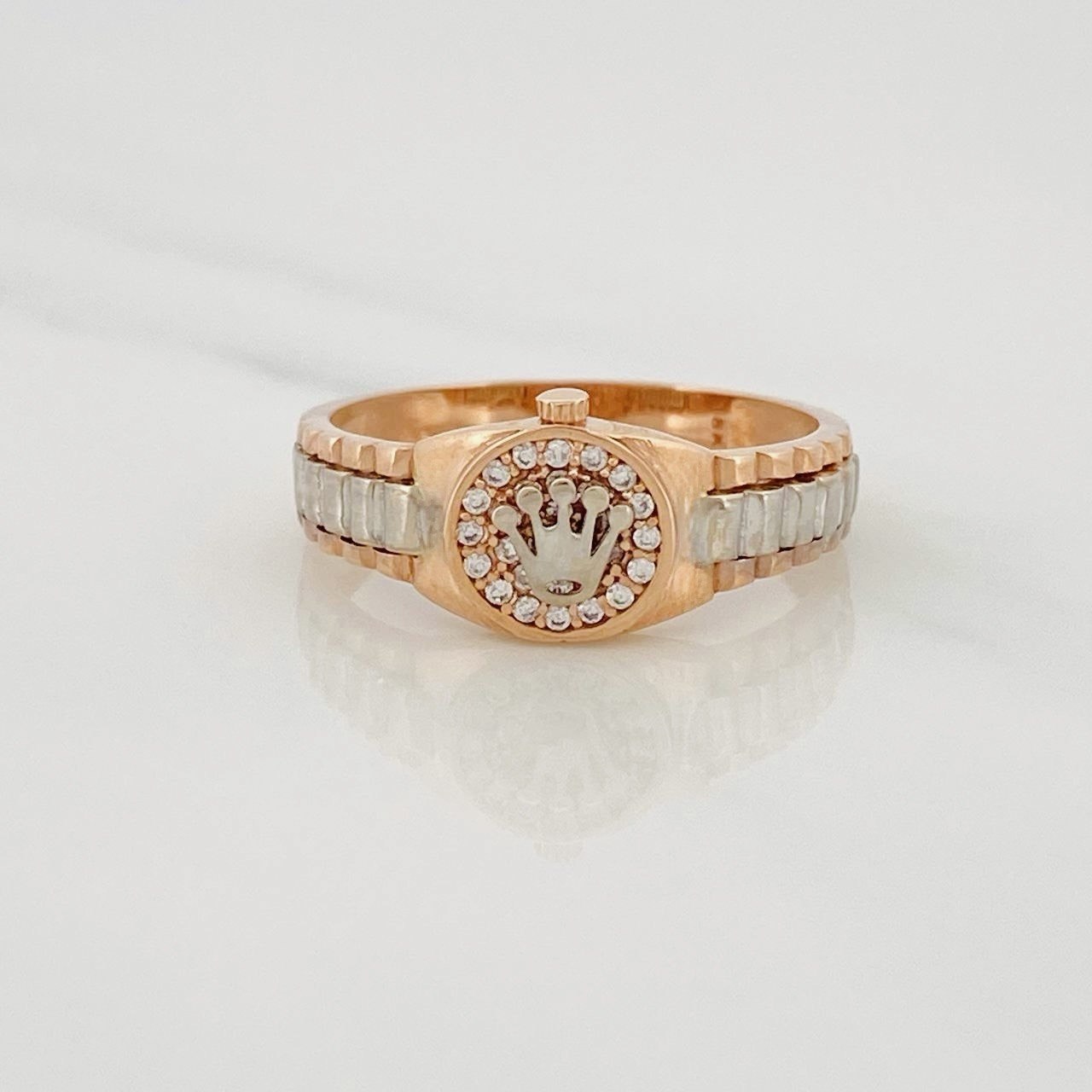 Anillo Corona 3.6g / T9 Dos Oros Blanco Rosa 18K
