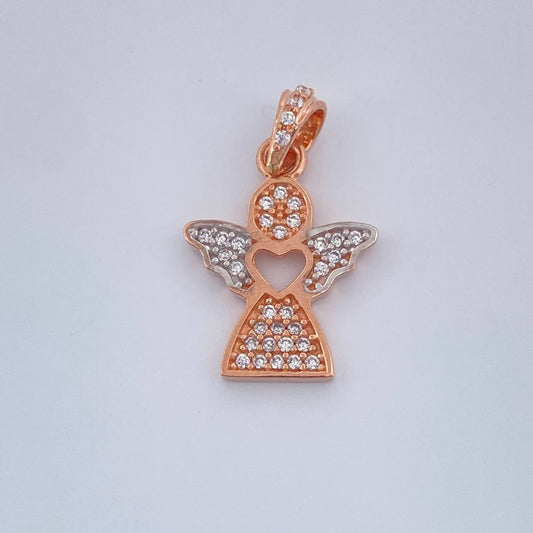 Dije Angel Corazon 1.65gr / 2cm / Dos Oros Amarillo Blanco 18K &