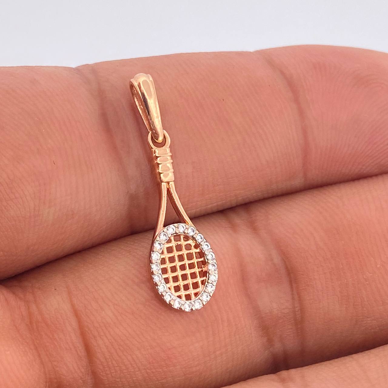 Dije Raqueta 1.2gr / 3.5cm / Dos Oros Blanco Rosa 18K &