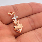Dije Cruz Sagrado Corazon 2.1gr / 3.2cm / Dos Oros Blanco Rosa 18K &