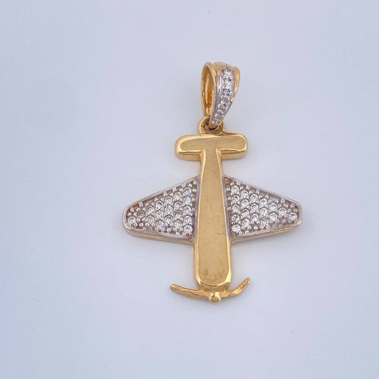 Dije Avion 2.65gr / 2.8cm / Dos Oros Amarillo Blanco 18K &