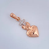 Dije Cruz Sagrado Corazon 2.1gr / 3.2cm / Dos Oros Blanco Rosa 18K &