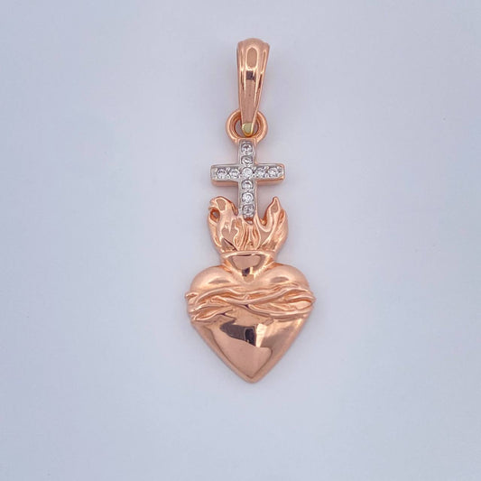 Dije Cruz Sagrado Corazon 2.1gr / 3.2cm / Dos Oros Blanco Rosa 18K &