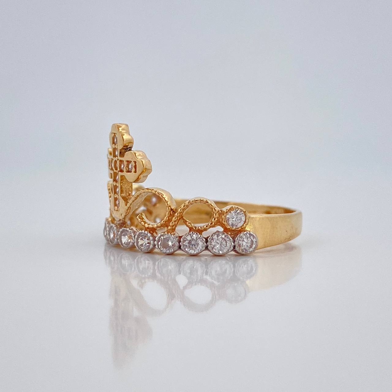 Anillo Cruz Corona 2.4gr / T6 1/2 / Oro Amarillo Oro Blanco 18K &