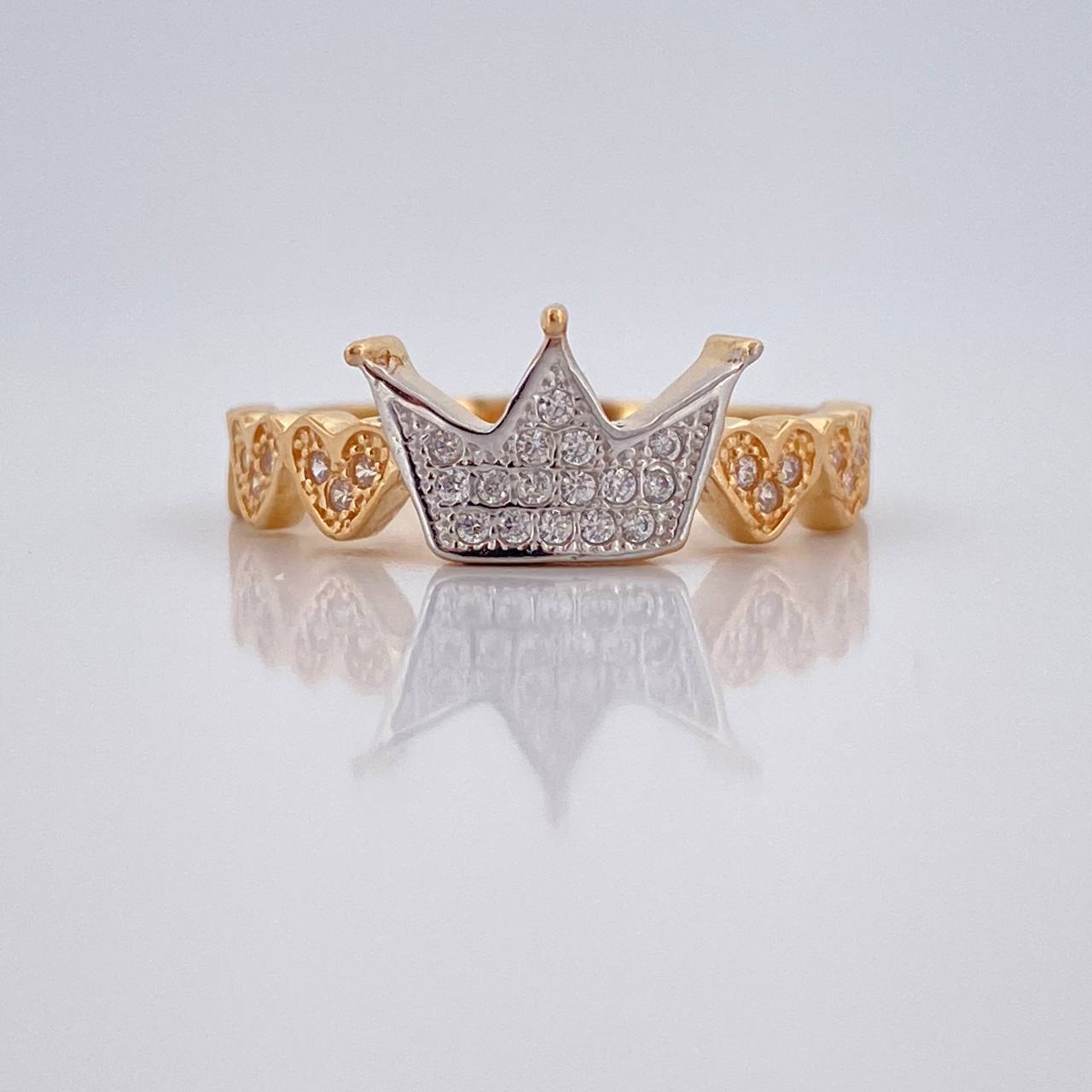 Anillo Corona Corazones 2.7gr / T7 / Dos Oros Amarillo Blanco 18K &