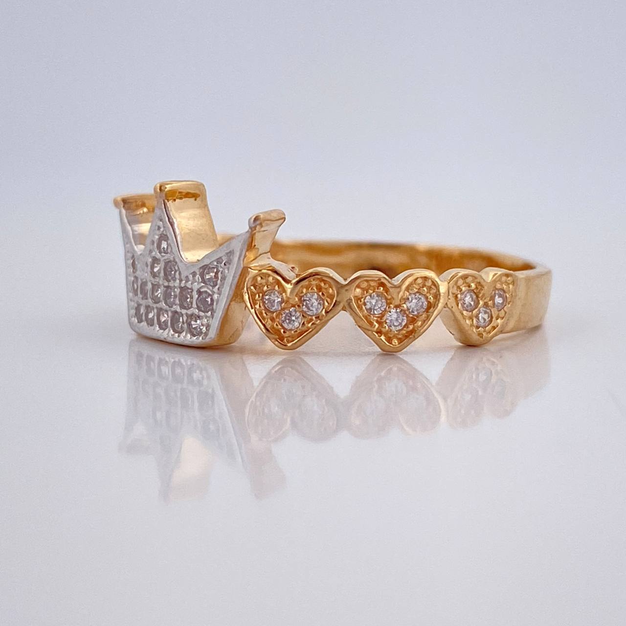 Anillo Corona Corazones 2.7gr / T7 / Dos Oros Amarillo Blanco 18K &