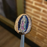 Anillo Virgen de Guadalupe 12gr T10 1/2 Circones Blancos Fucsias Verdes Dos Oros Rosa Blanco
