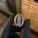 Anillo Virgen de Guadalupe 12gr T10 1/2 Circones Blancos Fucsias Verdes Dos Oros Rosa Blanco