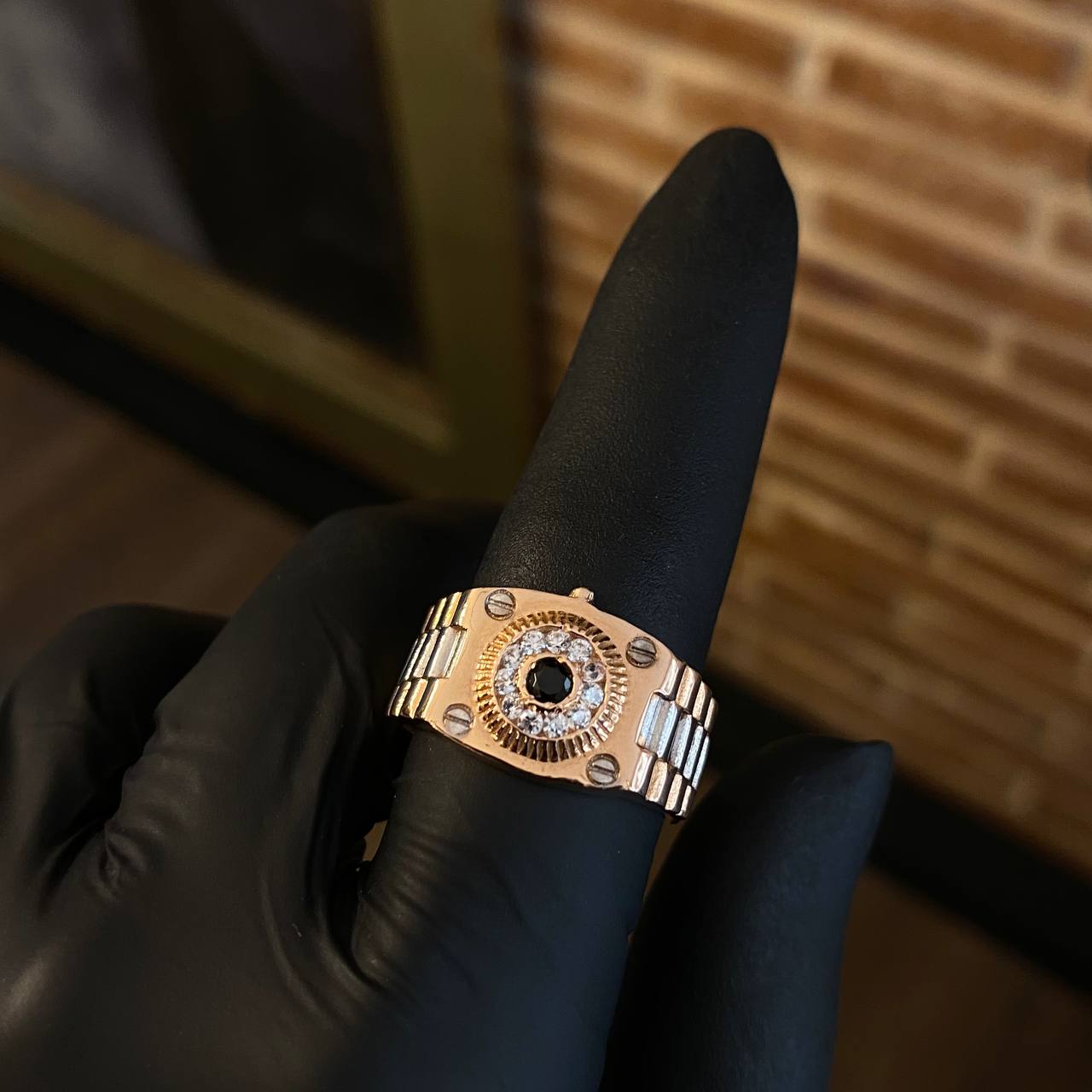 Anillo Crono Tempo Correa 5.05gr T10 1/2 Circones Blancos Negro Dos Oros Blanco Rosa