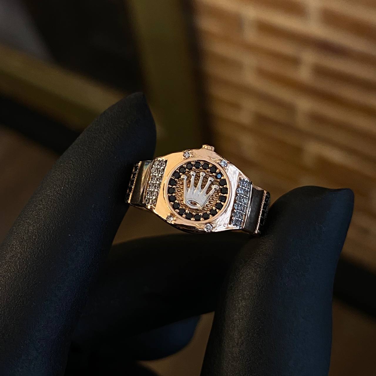 Anillo RX Cinturón 5.2gr T9 1/2 Circones Blancos Negros Dos Oros Rosa Blanco