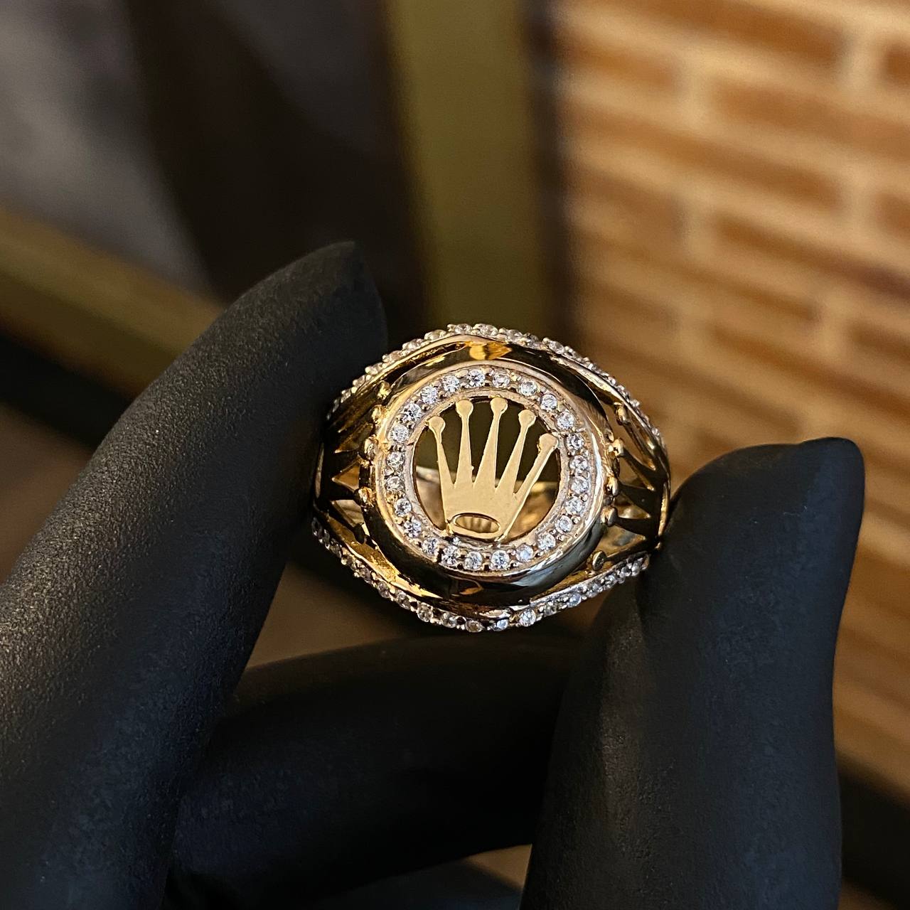 Anillo RX Cinturon Corona  5.8gr T9 3/4 Circones Blancos Dos Oros Blanco Amarillo