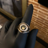 Anillo RX Cinturon Corona  5.8gr T9 3/4 Circones Blancos Dos Oros Blanco Amarillo