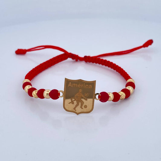 Pulsera Tejida Roja América 1.65gr / 4mm-4mm Oro Amarillo 18K %
