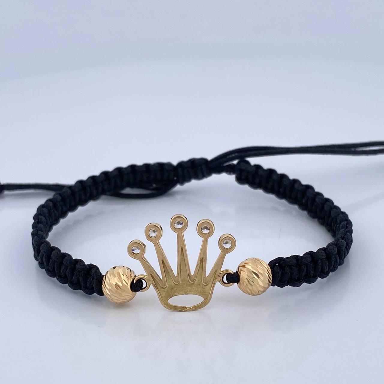 Pulsera Tejida Negra Corona RX 2.1gr / 5mm Oro Amarillo 18K%