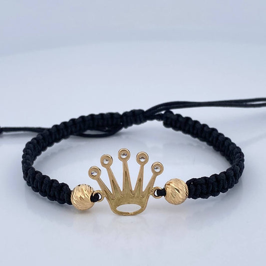 Pulsera Tejida Negra Corona RX 2.1gr / 5mm Oro Amarillo 18K%