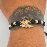 Pulsera Tejida Negra San Miguel Arcángel 3.5gr / 4mm Tres Oros 18K %