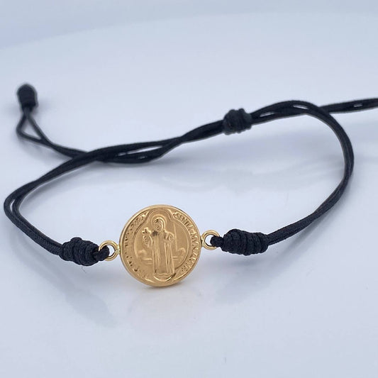 Pulsera Tejida Negra San Benito 1gr / Oro Amarillo 18K %