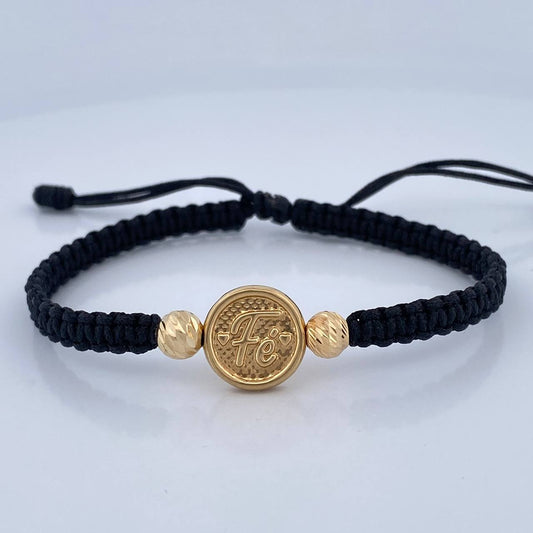 Pulsera Tejida Negra Fe 1.4gr / 6mm Oro Amarillo 18K %