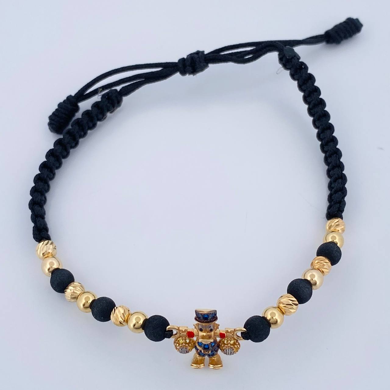 Pulsera Tejida Negra Pato Bolsas De Dinero 2.75gr / 4mm Dos Oros Amarillo Blanco 18K %