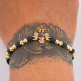Pulsera Tejida Negra Pato Bolsas De Dinero 2.75gr / 4mm Dos Oros Amarillo Blanco 18K %