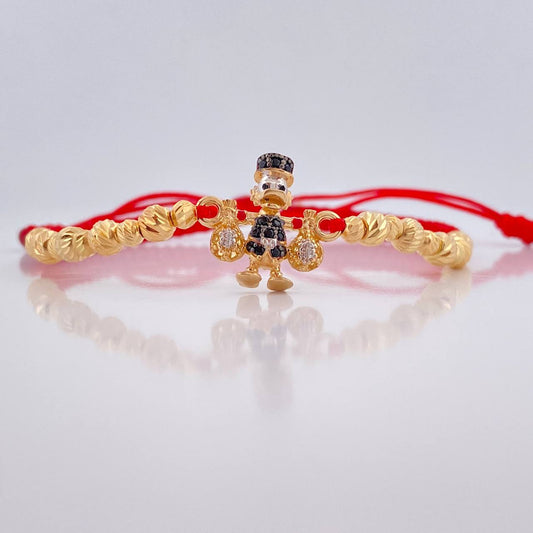 Pulsera Tejida Roja Pato Bolsas De Dinero 3gr / 3mm-4mm Dos Oros Amarillo Blanco 18K %