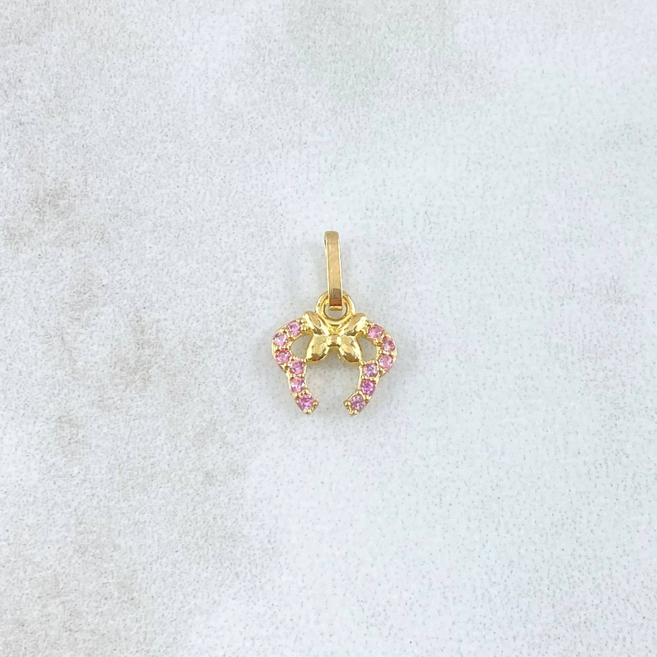 Dije Orejas De Ratón 0.4gr / 1.3cm / Circones Rosas Oro Amarillo 18K