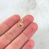 Dije Orejas De Ratón 0.4gr / 1.3cm / Circones Rosas Oro Amarillo 18K