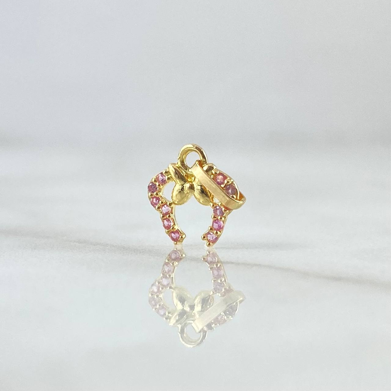 Dije Orejas De Ratón 0.4gr / 1.3cm / Circones Rosas Oro Amarillo 18K