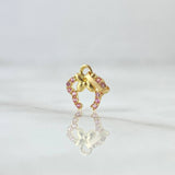 Dije Orejas De Ratón 0.4gr / 1.3cm / Circones Rosas Oro Amarillo 18K