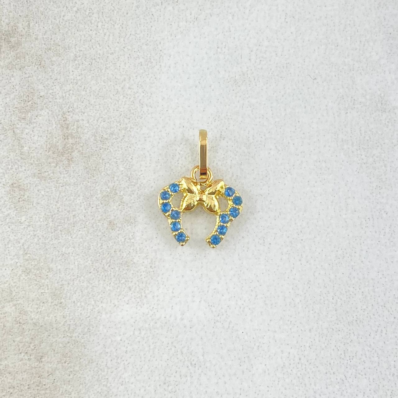 Dije Orejas De Ratón 0.4gr / 1.3cm / Circones Celestes Oro Amarillo 18K